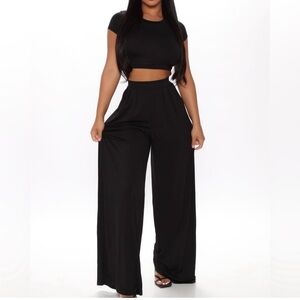Elegant Black Wide-Leg Pant Set